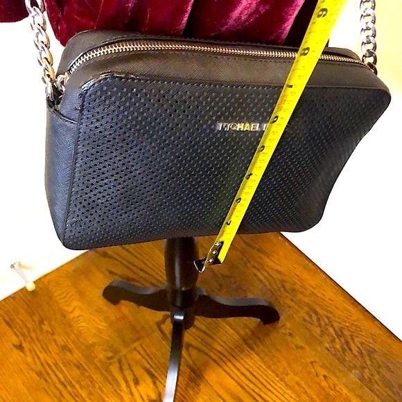 MICHAEL KORS Perforated Black Saffiano Crossbody with Silver Chain Leather Strap - Picture 4 of 15